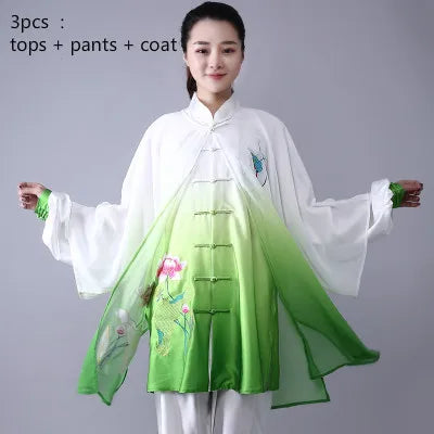 Fashion Tai Chi Uniform Women Men Martial Arts Uniform Chinese Traditional Folk Long Sleeve Kung Fu Suit Morning Sportswear