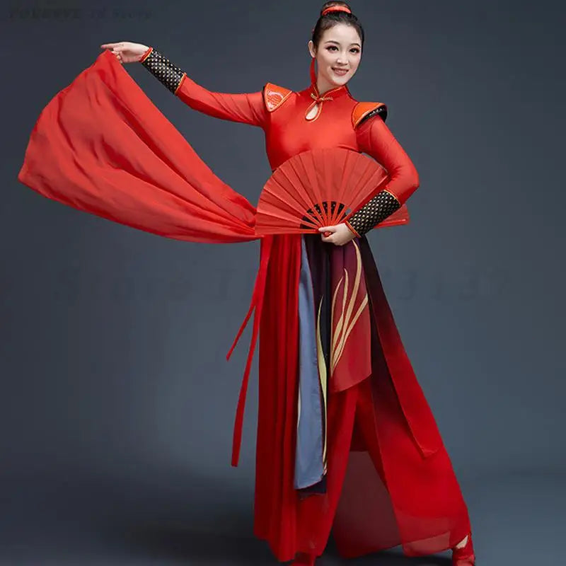 Chinese Folk Dance Costumes Retro Yangko Drumming Clothing Ancient Chivalrous Women's Hanfu Stage Performance Dance Outfit 4XL