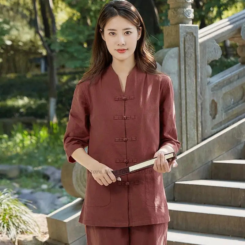 2025 chinese kung fu tai chi clothing martial arts wushu uniform 100% cotton tops+pants set tai chi yoga sports exercise suit