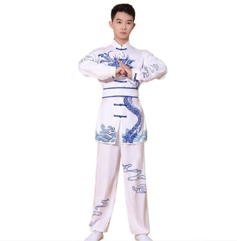 New Chinese Style Men Women Embroidered Dragon Kung Fu Suit Tai chi Wushu Uniform Outdoor Sport Long Sleeve Jacket Pants Sets