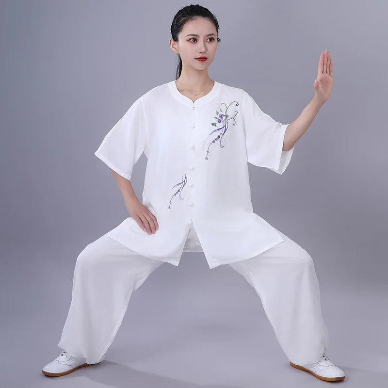 Chinese Traditional Tai Chi Clothing Cotton Linen Breathable Martial Arts Uniforms Summer Kung Fu Taijiquan Morning Sportswear