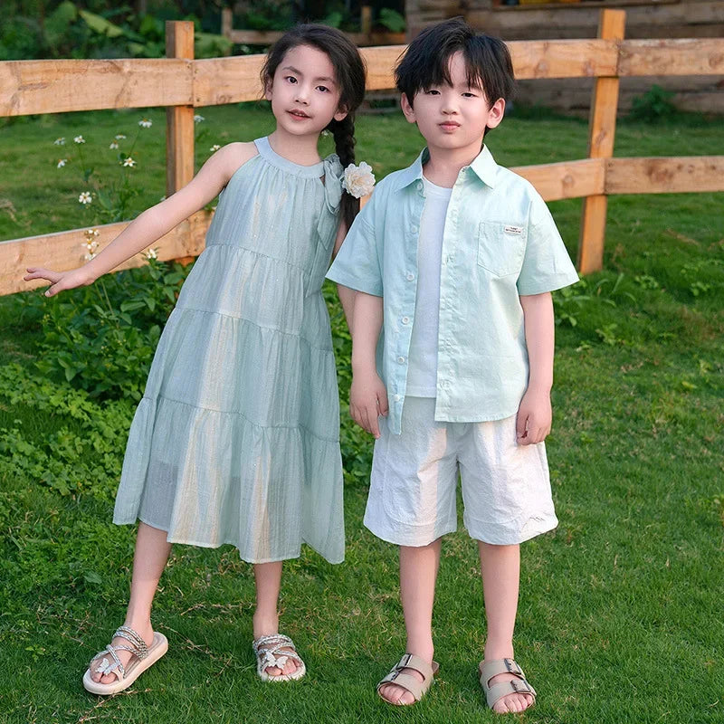 Vacation Family Couple Matching Beach Outfit Holiday Mom Daughter Dress Dad Son Shirts Korea Parent-child Brother Sister Clothes