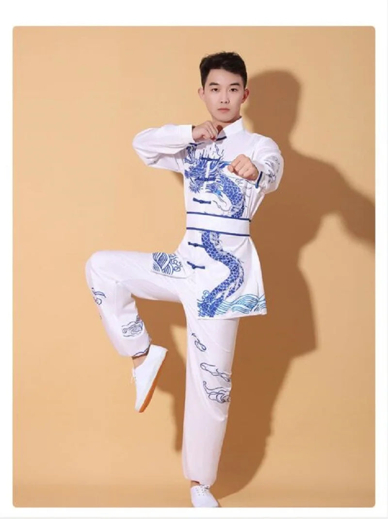 New Chinese Style Men Women Embroidered Dragon Kung Fu Suit Tai chi Wushu Uniform Outdoor Sport Long Sleeve Jacket Pants Sets