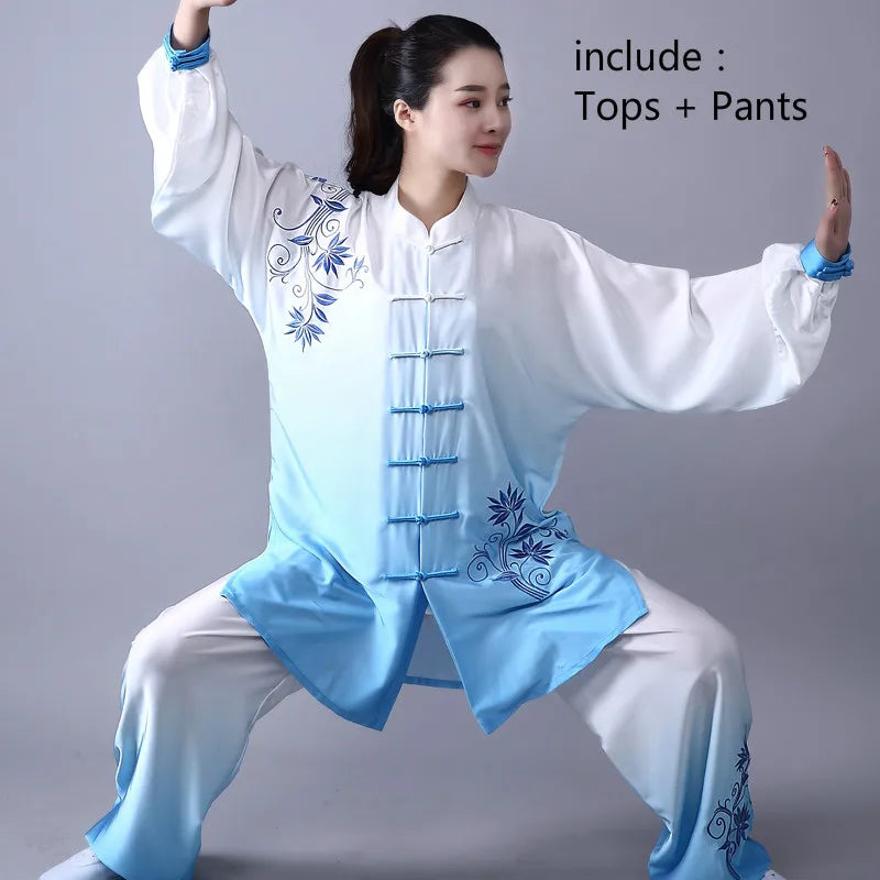 Fashion Tai Chi Uniform Women Men Martial Arts Uniform Chinese Traditional Folk Long Sleeve Kung Fu Suit Morning Sportswear