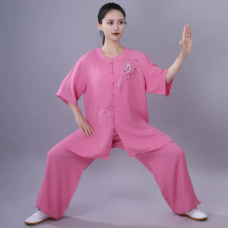 Chinese Traditional Tai Chi Clothing Cotton Linen Breathable Martial Arts Uniforms Summer Kung Fu Taijiquan Morning Sportswear