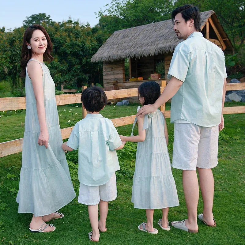 Vacation Family Couple Matching Beach Outfit Holiday Mom Daughter Dress Dad Son Shirts Korea Parent-child Brother Sister Clothes