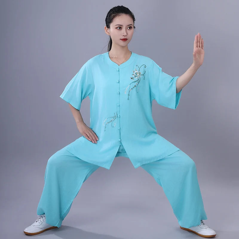Chinese Traditional Tai Chi Clothing Cotton Linen Breathable Martial Arts Uniforms Summer Kung Fu Taijiquan Morning Sportswear