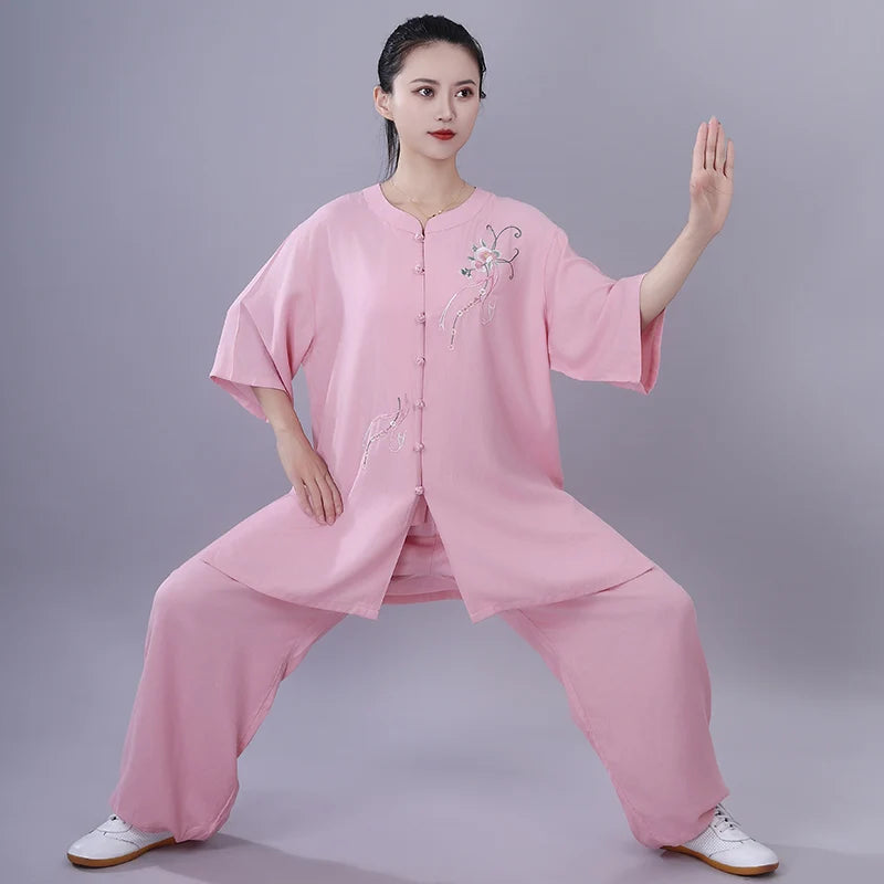 Chinese Traditional Tai Chi Clothing Cotton Linen Breathable Martial Arts Uniforms Summer Kung Fu Taijiquan Morning Sportswear