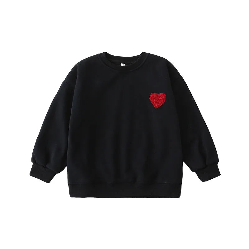 2026 Family Matching Set Red Heart Print Fleece Sweatshirts Parents & Kids Couple Outfit Warm Winter Clothes Dad Mom Toddler Top
