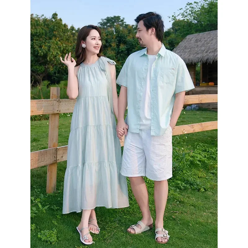Vacation Family Couple Matching Beach Outfit Holiday Mom Daughter Dress Dad Son Shirts Korea Parent-child Brother Sister Clothes
