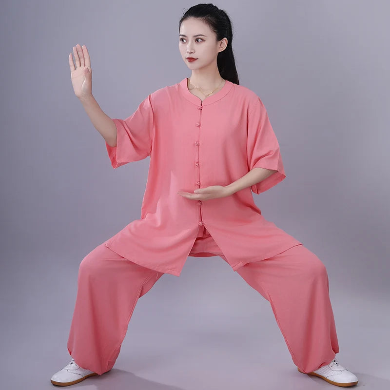Chinese Traditional Tai Chi Clothing Cotton Linen Breathable Martial Arts Uniforms Summer Kung Fu Taijiquan Morning Sportswear