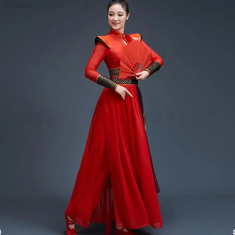 Chinese Folk Dance Costumes Retro Yangko Drumming Clothing Ancient Chivalrous Women's Hanfu Stage Performance Dance Outfit 4XL
