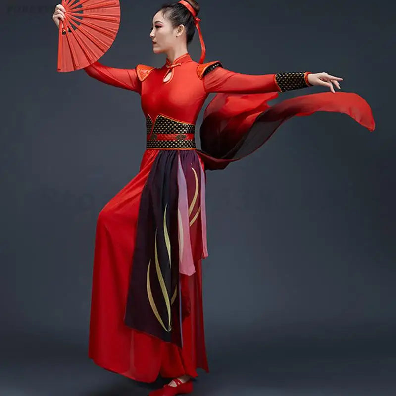 Chinese Folk Dance Costumes Retro Yangko Drumming Clothing Ancient Chivalrous Women's Hanfu Stage Performance Dance Outfit 4XL