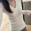 Women Fashion Solid Color V Neck T Shirt for Women Cotton Elastic Basic T-shirts Female Casual Top Long Sleeve Sexy Y2k Clothes