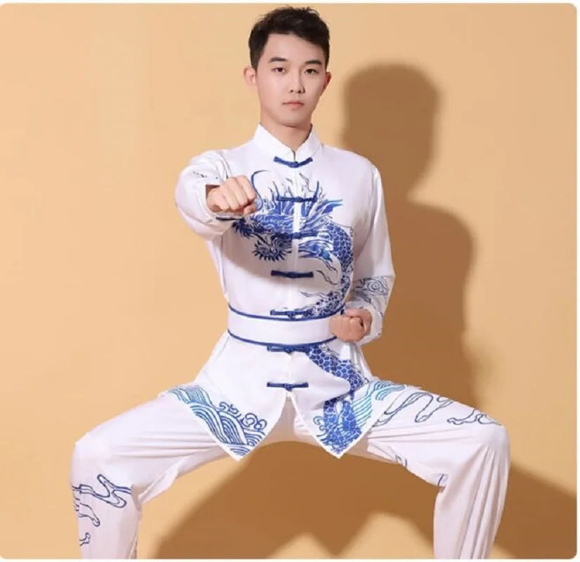 New Chinese Style Men Women Embroidered Dragon Kung Fu Suit Tai chi Wushu Uniform Outdoor Sport Long Sleeve Jacket Pants Sets