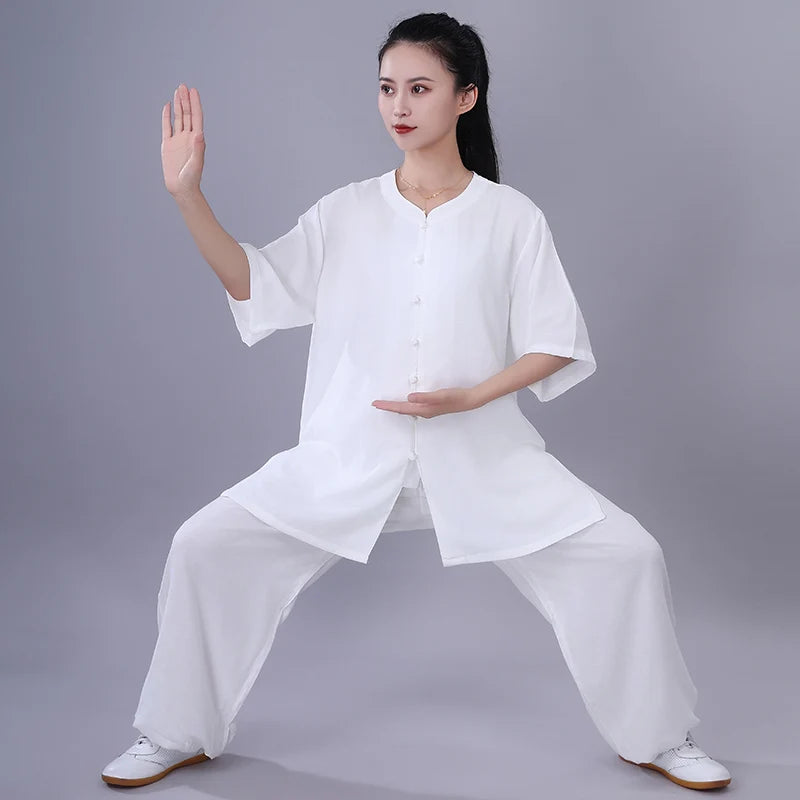 Chinese Traditional Tai Chi Clothing Cotton Linen Breathable Martial Arts Uniforms Summer Kung Fu Taijiquan Morning Sportswear